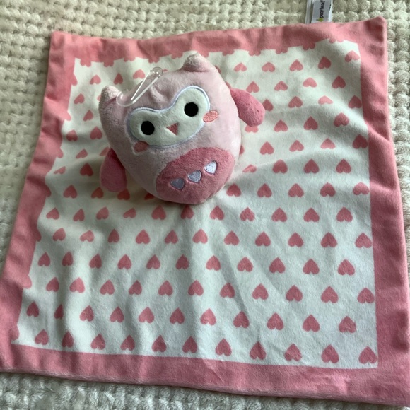 Pearhead Plush Pink White Owl Lovey with Hearts Security Blanket Stuffed Toy - Picture 3 of 15